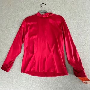 Pendleton Silky Red Formal Blouse Button Wrist New with Imperfection Size 10